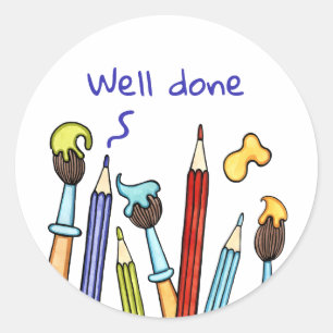Personalised Pencils & Paintbrushes Teacher Reward Classic Round Sticker