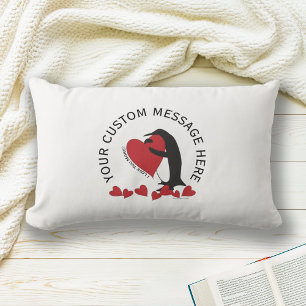 Personalised Penguin and Red Heart Lumbar Cushion