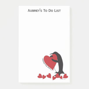 Personalised Penguin and Red Heart Post-it Notes