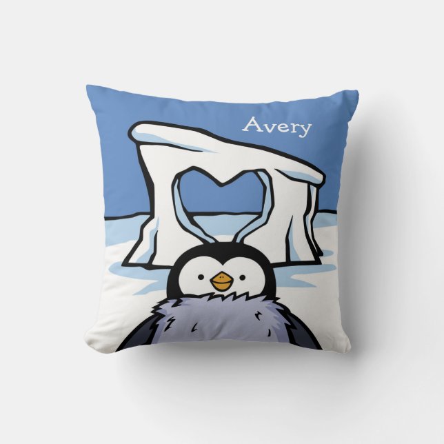 Personalised Penguin Chick Heart Cushion (Front)