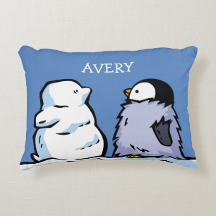 Personalised Penguin Chick Snow Nursery Pillow