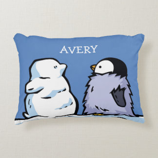 Personalised Penguin Chick Snow Nursery Pillow