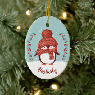 Personalised Penguin Christmas Ceramic Ornament