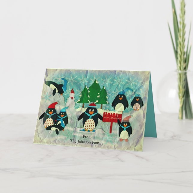 Personalised Penguin Christmas Greeting Holiday Card (Front)