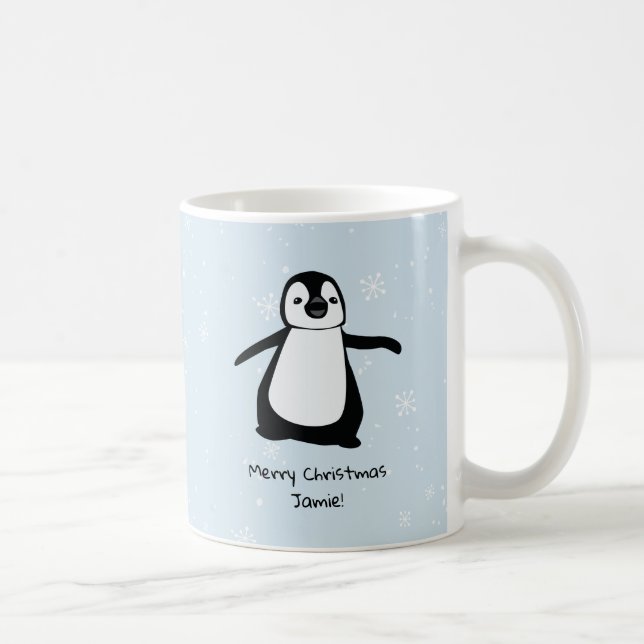 Personalised Penguin Christmas Snow Coffee Mug (Right)