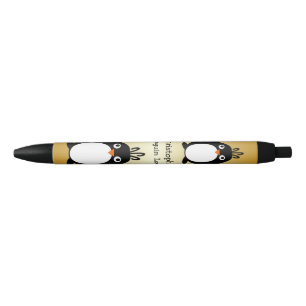 Personalised Penguin Design Gold Coloured Black Ink Pen