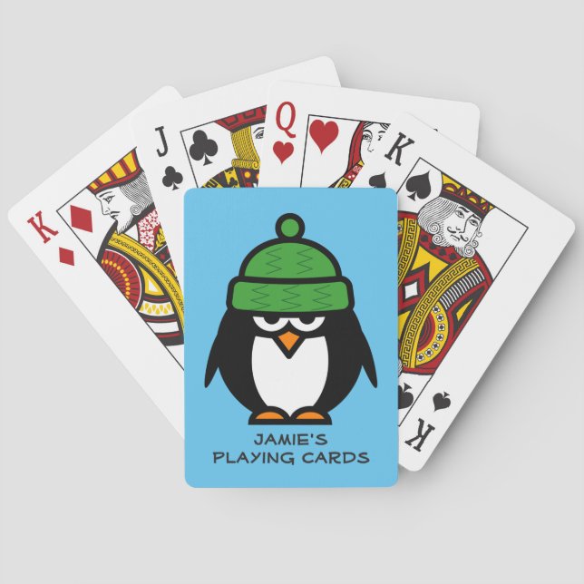 Personalised penguin design playing cards for kids (Back)