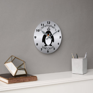 Personalised Penguin Design Round Clock