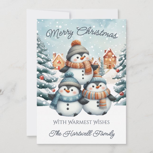 Personalised Penguin Flat Christmas Holiday Card (Front)