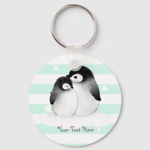 Personalised Penguin Heart Button Keychain