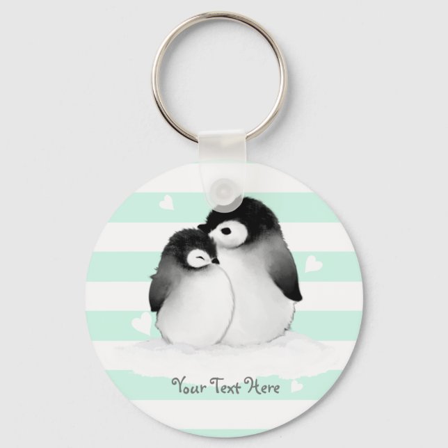 Personalised Penguin Heart Button Keychain (Front)