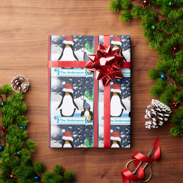 Personalised Penguin Holiday Wrapping Paper (Holiday Gift)