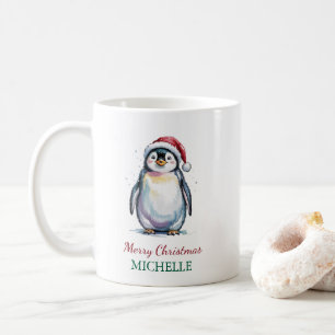 Personalised Penguin in Santa Hat Christmas        Coffee Mug