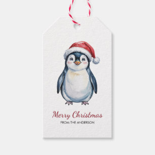 Personalised Penguin in Santa Hat Christmas Gift Tags
