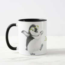 Personalised Penguin Mug with Black Handle