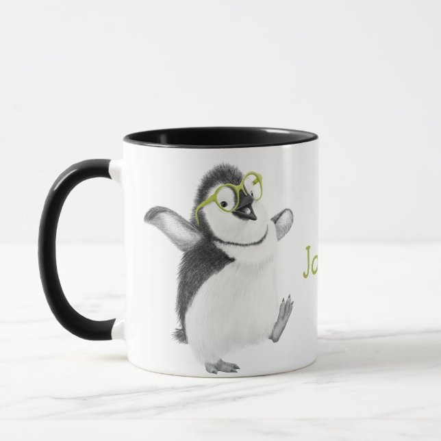 Personalised Penguin Mug with Black Handle (Left)
