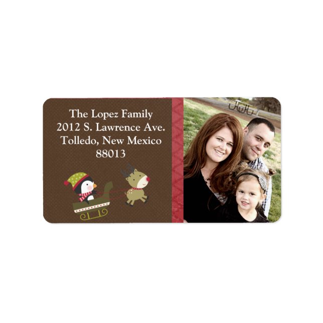Personalised Penguin / Reindeer Chri Mailing Label (Front)