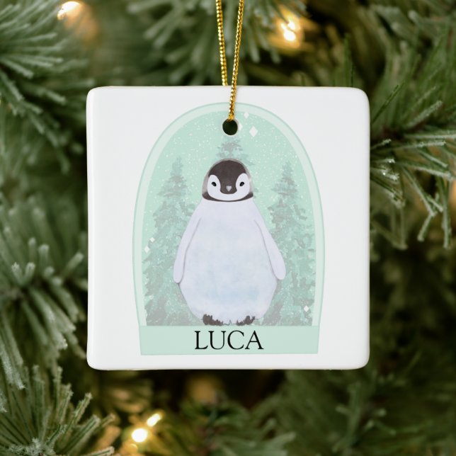 Personalised Penguin Watercolor Christmas Ornament (Tree)
