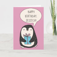 Personalised Penguin with a Wrapped Gift Birthday