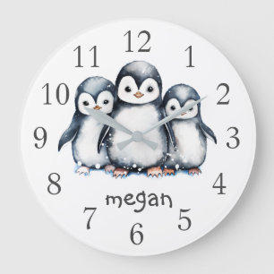 Personalised Penguins Nursery Wall Clock