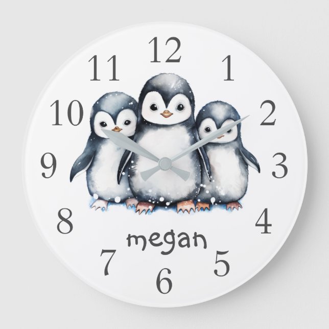 Personalised Penguins Nursery Wall Clock (Front)