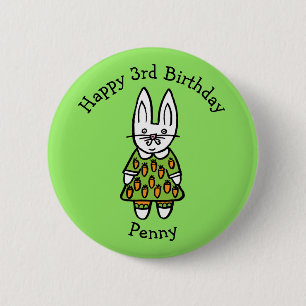 Personalised Penny the Rabbit Happy Birthday 6 Cm Round Badge