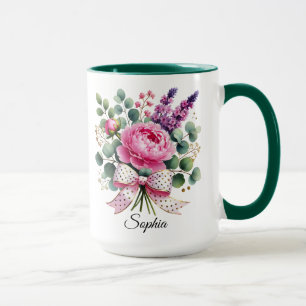 Personalised Peony Floral Name Mug Elegant Gift