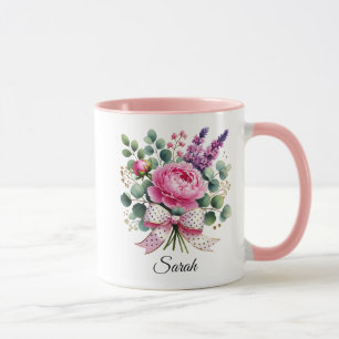Personalised Peony Floral Name Mug Gift