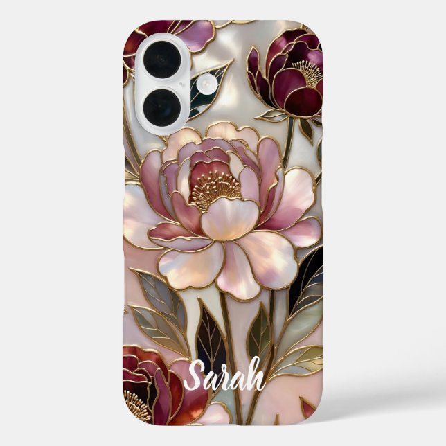 Personalised Peony Phone Case Blush Gold Floral (Back)