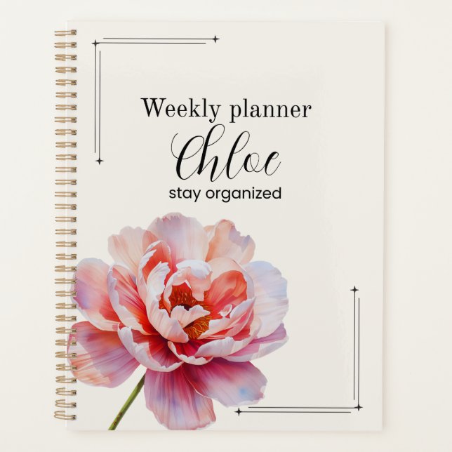 Personalised Peony Planner Aesthetic Weekly Floral (Front)