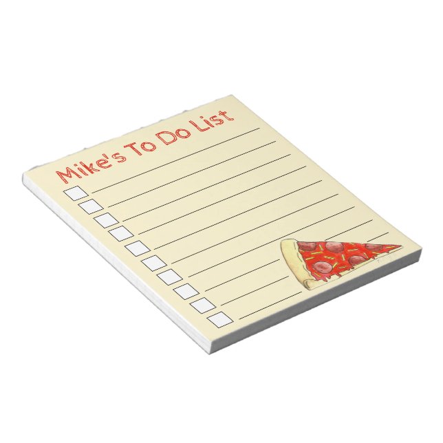 Personalised Pepperoni Pizza Slice To Do List Notepad (Angled)