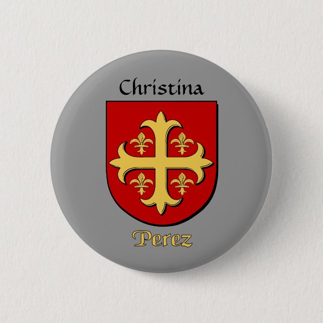 Personalised Perez Historical Shield 6 Cm Round Badge (Front)