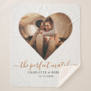 Personalised Perfect Match Couples Photo Script Sherpa Blanket