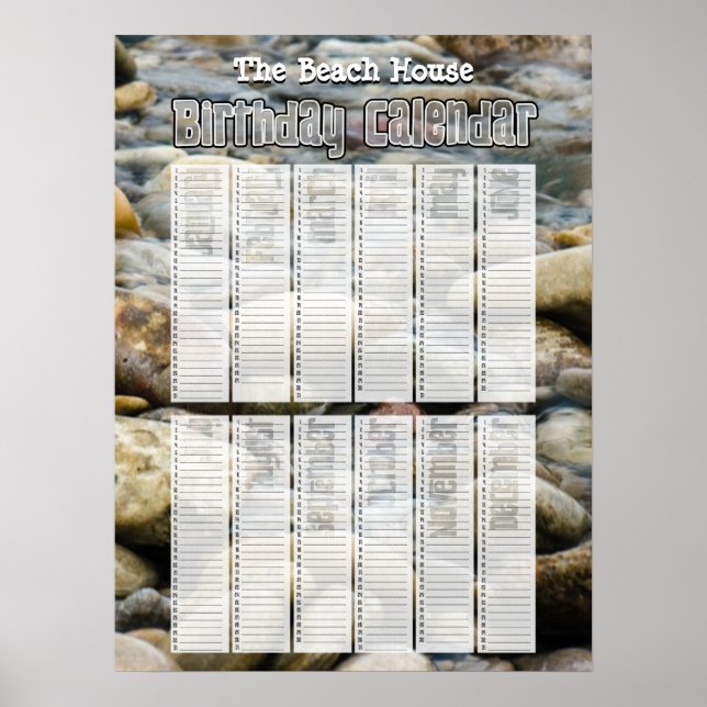 Personalised Perpetual Beach Birthday Calendar Poster (Front)