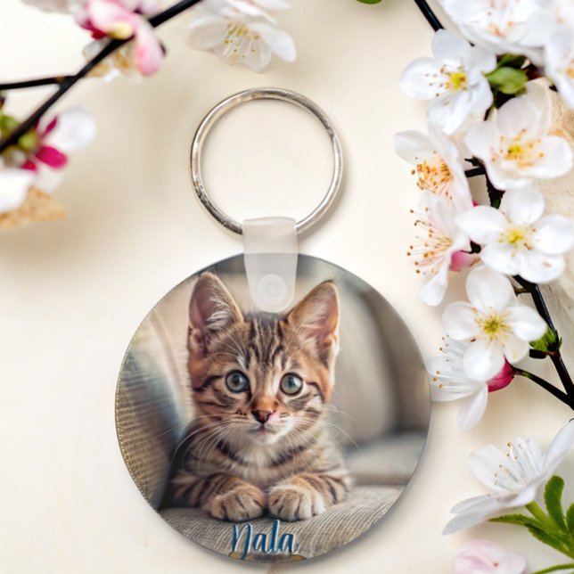 Personalised pet 2 photo cat lover keepsake name  key ring (Creator Uploaded)