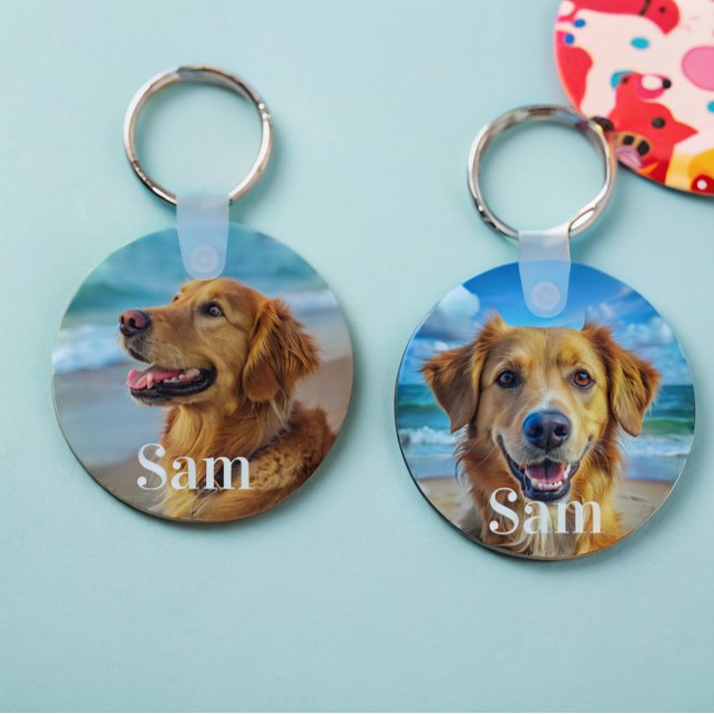 Personalised pet 2photo dog lover keepsake name  key ring (Creator Uploaded)