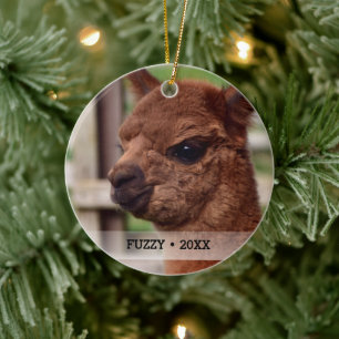 Personalised Pet Alpaca Photo Name Christmas Tree Ceramic Ornament
