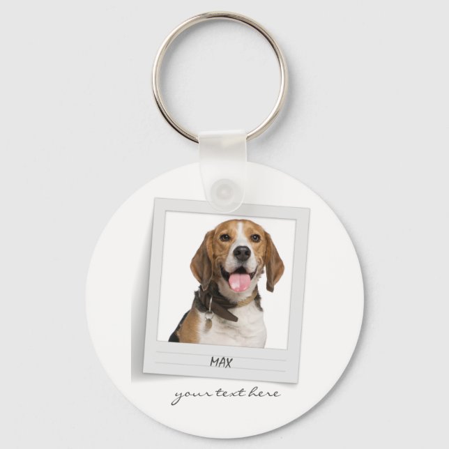 Personalised Pet Beagle Birthday Photo Frame Name Key Ring (Front)