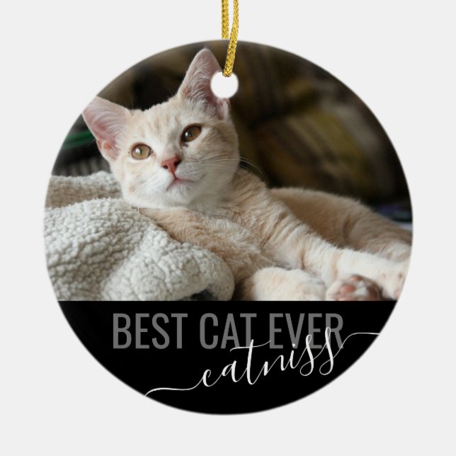 Personalised Pet Best Cat Ever Modern Photo Ceramic Ornament (Front)