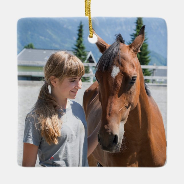 Personalised Pet Best Horse Ever Photo Ceramic Ornament (Front)