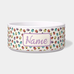 Personalised Pet Bowl with Colourful Ladybugs