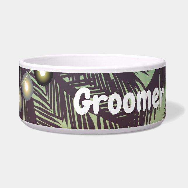 Personalised Pet Bowls Beach Sunset Palm Trees Str (Front)