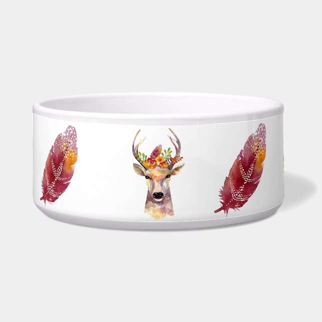 Personalised Pet Bowls boho deer Buck Head Brownin (Front)