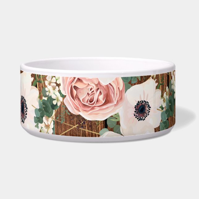 Personalised Pet Bowls Geometric Garden Rose Barn (Front)