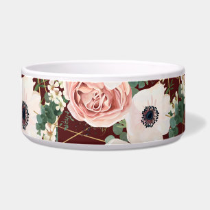 Personalised Pet Bowls Geometric Garden Rose Wine