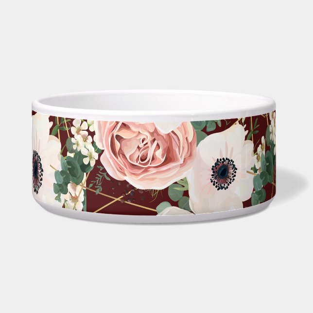 Personalised Pet Bowls Geometric Garden Rose Wine (Front)