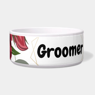 Personalised Pet Bowls White Roses Gold Geom