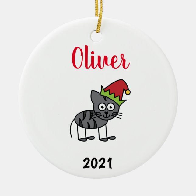personalised pet cat christmas ceramic ornament (Front)