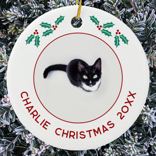 Personalised Pet Cat Christmas Photo Ceramic Ornament