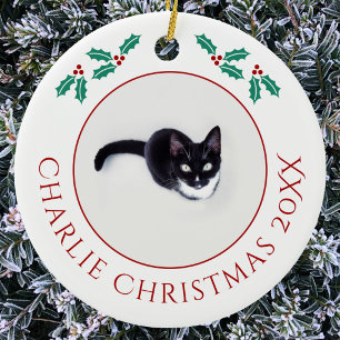Personalised Pet Cat Christmas Photo Ceramic Ornament